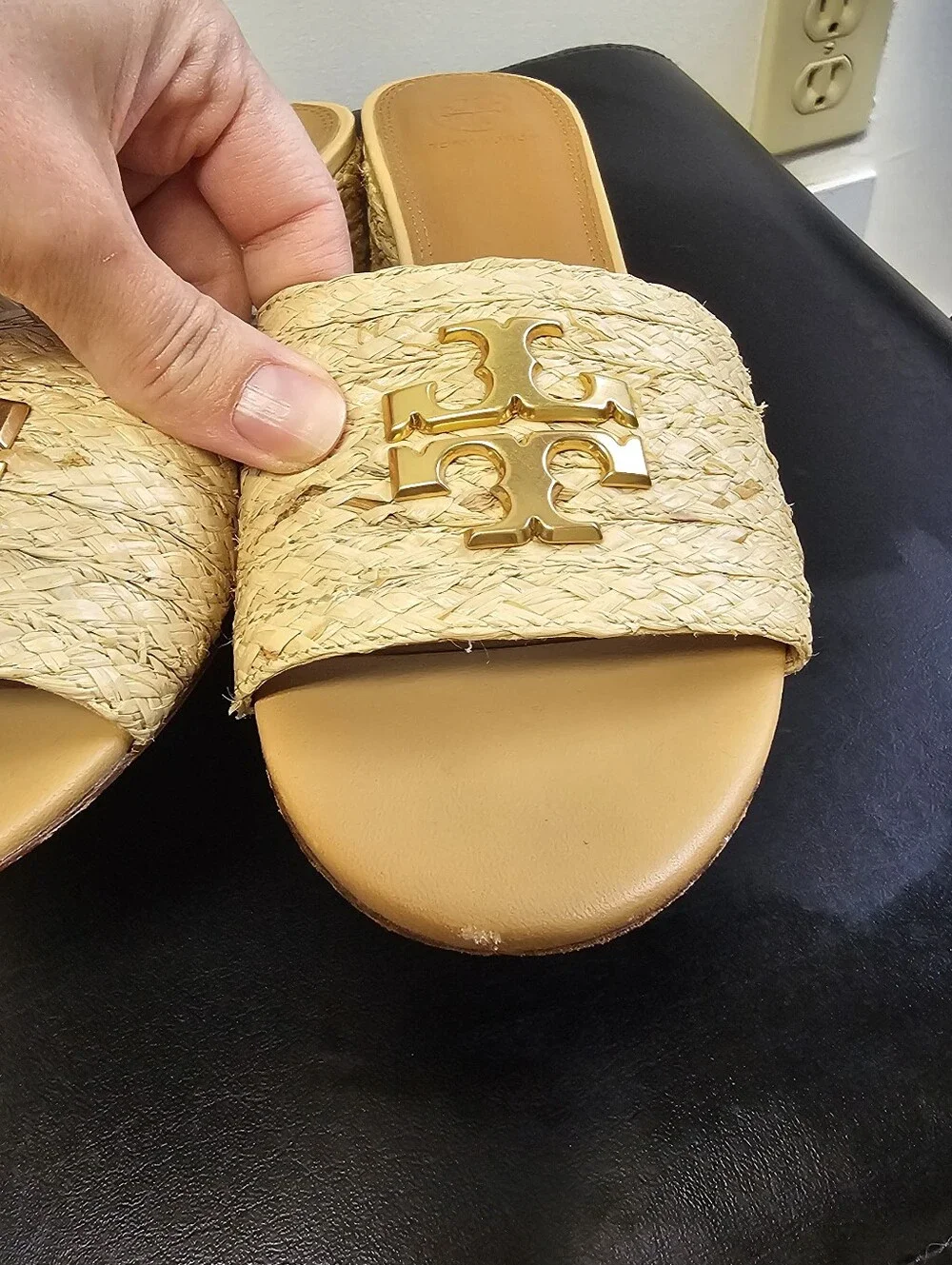 Tory Burch Everly Raffia Block Sandal Slides - Size 9.5